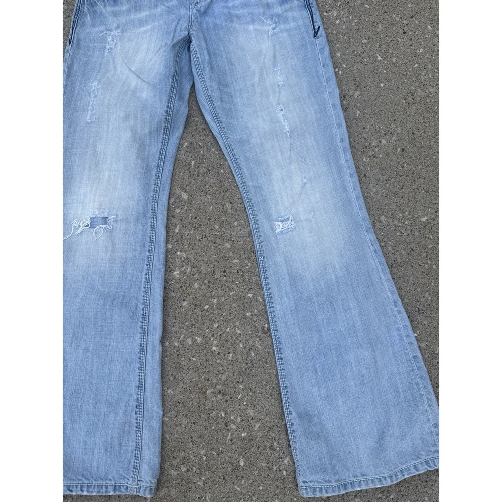 Madison Denim Women's Low Rise Flare Leg Distress SZ 7/8 Dark Stitch Embroidery - Picture 4 of 15